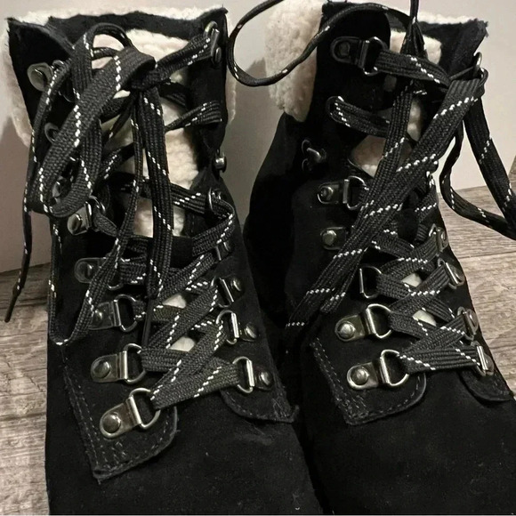 Bohme Winter Booties Sherpa Black Suede lace up fleece lined size 10 warm shoe - Picture 9 of 13